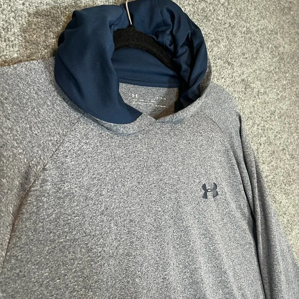 Under Armour Shirt Mens Large Blue‎ Hooded Tshirt Long Sleeve Stretch Flaw